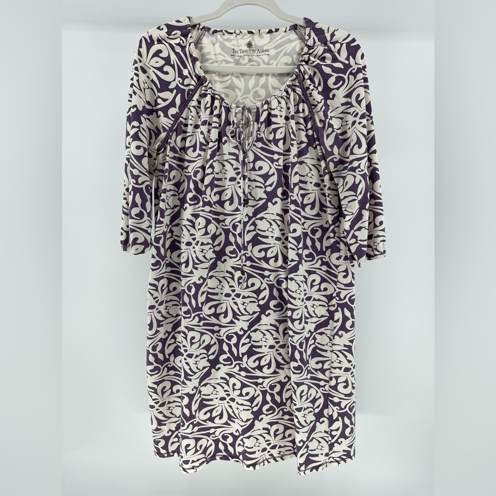 The Territory Ahead Purple White Print Stretch Knit Dress, Women's Medium